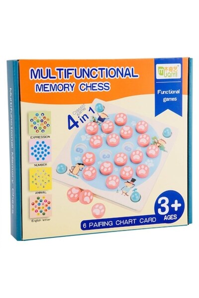 ALİBEİBEİ Joc de memorie din lemn 4 în 1, șah multifuncțional, MM-002