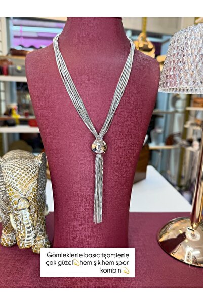 Gümüş rengi Çelik zincir kolye moda trend