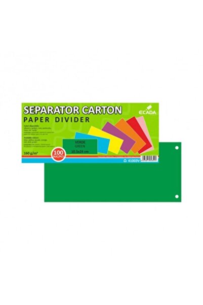 Ecada Set 100 Separators Cardboard for Documents, 10.5x24 cm, 160 g/m², Green