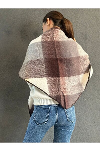 Gönülden Tasarım Soft Plaid Triangle Crocheted Women's Shawl 200X85 cm