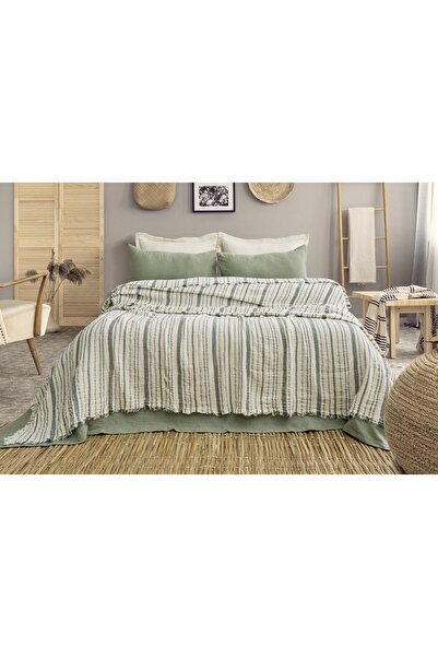 MEET MAYA NATURAL Corded Fabric Colorful Striped 3-Layer Muslin 100% Cotton Muslin Bedspread Soft, Lightweight and Stylish 230X240