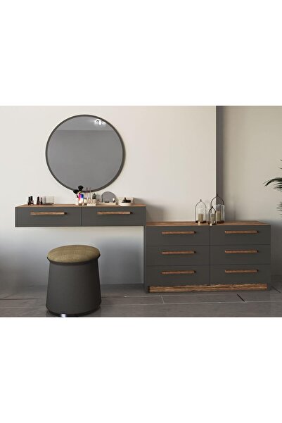 Stylish Home تسريحة غرفة نوم مودرن كبيرة رمادي وبني - TS03