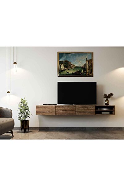 Stylish Home طاولة و مكتبة تلفزيون معلقة بني - TV53