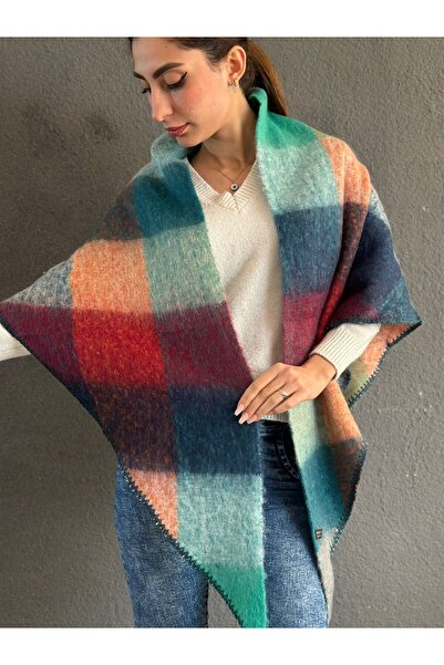 Gönülden Tasarım Soft Plaid Triangle Crocheted Women's Shawl 200X85 cm