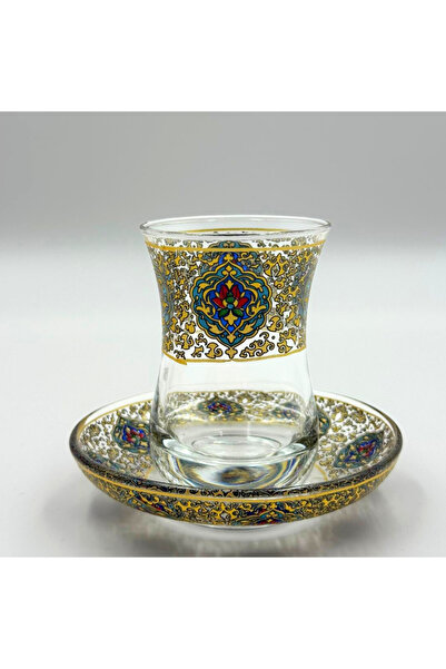 MEVLANA BAZAAR Klasik Osmanlı Çini Desenli 6 Kişilik Çay Bardağı Seti