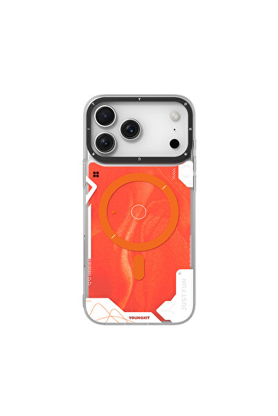 Youngkit iPhone 17 Pro Uyumlu Kılıf M-safeli Parlak Kumlu Sıvılı Galaxy Fantasy Serisi Kapak Turuncu