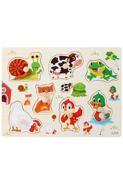 ALİBEİBEİ Puzzle din lemn cu animale de companie și mâner auxiliar,