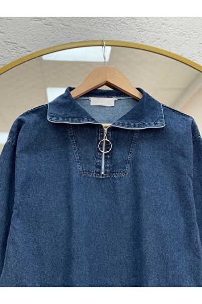 BENAHOLL Hadina Φαρδύ τζιν φόρεμα με μισό φερμουάρ-PE733 Χρώμα τζιν