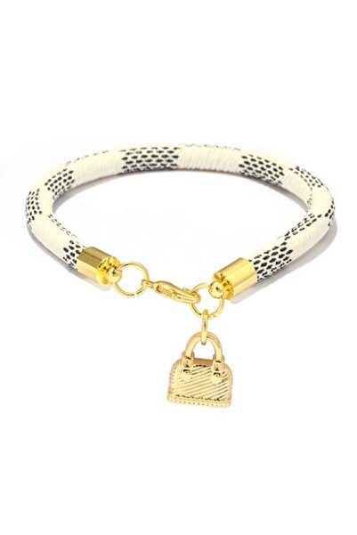 xUPING - Brățară din piele pentru femei cu pandantiv în formă de geantă de mână, albă