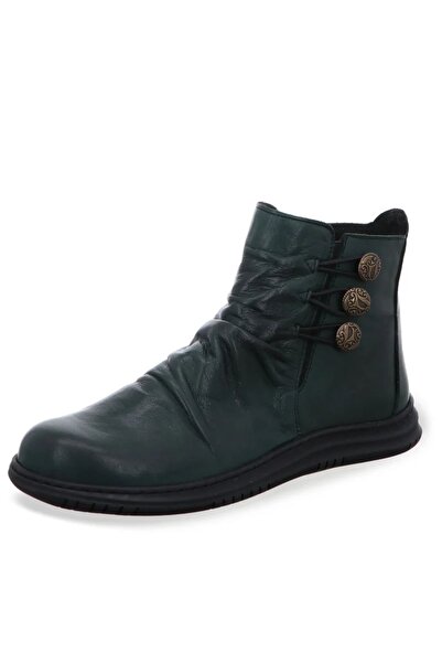 İNZE AYAKKABI Genuine Leather Zippered Green Boots