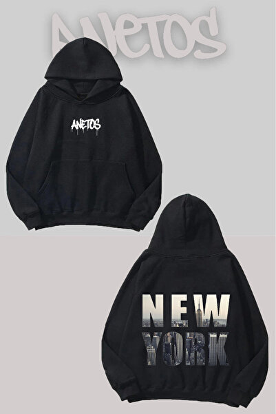 Anetos New York City Spate cu imprimeu Negru cu glugă Swea tricou