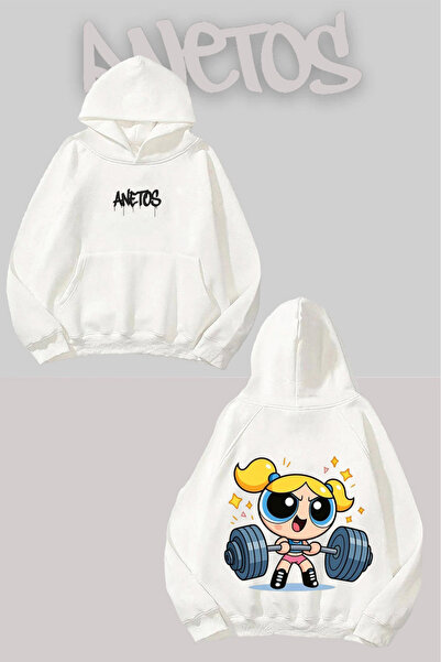 Anetos Power Puff Girls Gym Hanorac Alb cu Glugă cu Imprimeu pe Spate