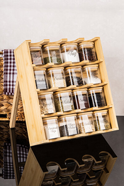 DNS HOME 16-Piece Glass Spice Jar Set with Bamboo Lids, Bamboo Modern Stand, Spice Jar Set with Label Gift