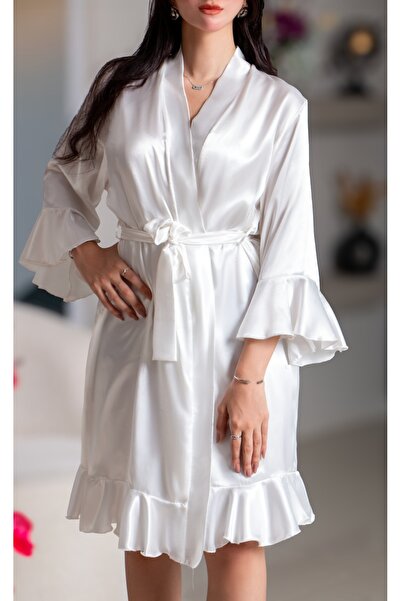 Munira روب عروس ساتان أبيض لليلة الزفاف Bride Robe