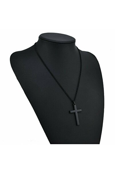 Tessero - Lanț cu pandantiv cruce, aliaj metalic, negru