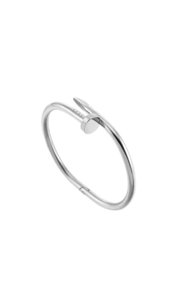 Tessero Women's Fixed Nail-Style Bangle Bracelet, 18K Gold-Plated Stainless Steel, Silver