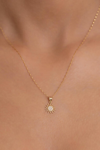 AMES GOLD KUYUMCULUK 14 Ayar Altın Ayna Zincirli Işıltılı Güneş Kolye