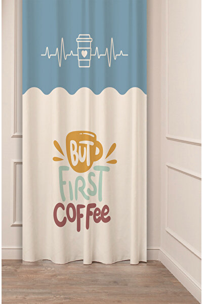 GREENDECOR Coffe Time Espresso Latte Coffee Time Bohemian Patterned Special Design Digital Printed Stylish Style Background Curtain