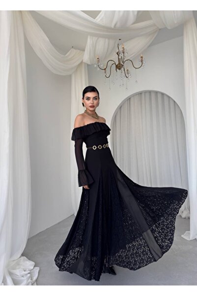 ETİKAFASHION Tasarım Dantel Detaylı Şifon Straplez Elbise