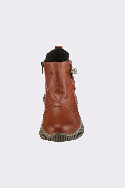 İNZE AYAKKABI Genuine Leather, Buckle Detailed, Zippered Brown Boots