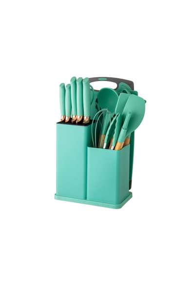 Dania 🌿 Luxury 19-piece kitchen tool set in turquoise and rose gold - elegance and freshness in your kitchen 🍴💎