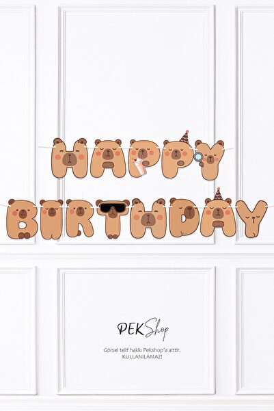 PEKSHOP Kapibara Happy Birthday Banner Capybara Tema Parti Süsleri İpe Dizili...