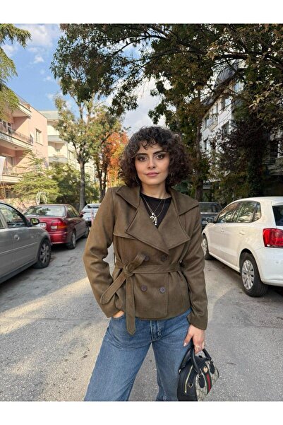 Betül Nayir Σουέντ Κοντό Παλτό - Χακί