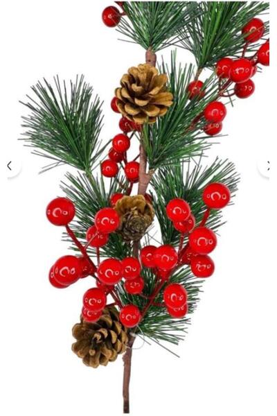 CREARTHOME Yapay Çiçek Kokina ve Çam Dalı Uzun Dal Kozalaklı 75cm Yılbaşı Çiç...