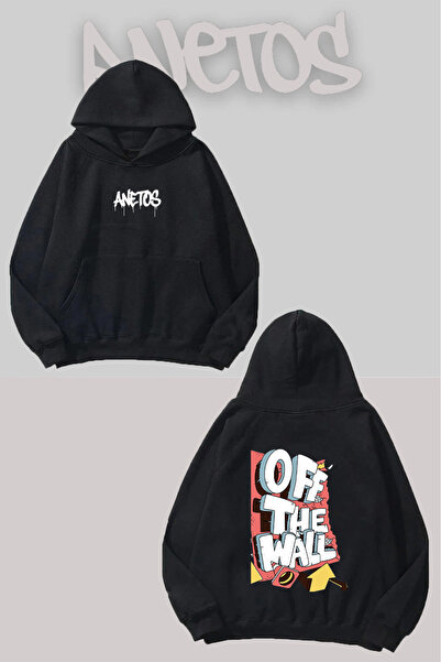 Anetos Off The Wall Back cu imprimeu Negru cu glugă Swea tricou