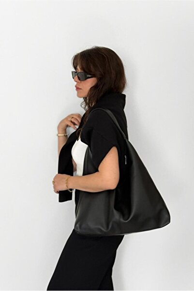 ÇANTA Salaş Görünümlü ve Geniş Hacimli Suni Deri Kadın Shopper Omuz Çantası