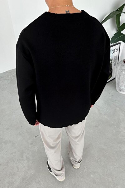 HAFKAGİYİM Black Premium Basic Long Sleeve Relaxed T-Shirt