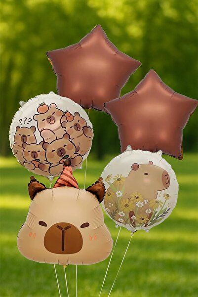 PEKSHOP Capybara 5-Piece Foil Balloon Set Capybara Theme Balloons