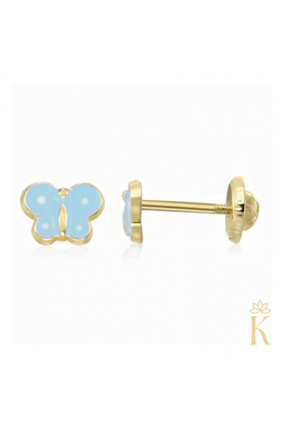 KALINI Cercei protectori, aur galben de 14K, fluturi albaștri, 6x4 mm