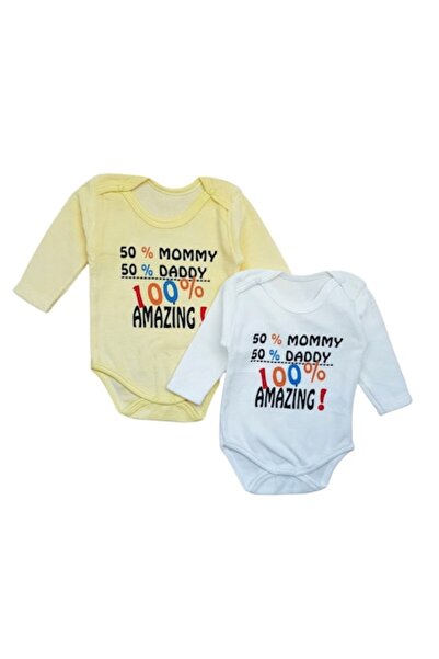 Melisa Set 2 body bebe de catifea, Amazing, varsta 9-12 luni, 80 cm, Galben/Alb