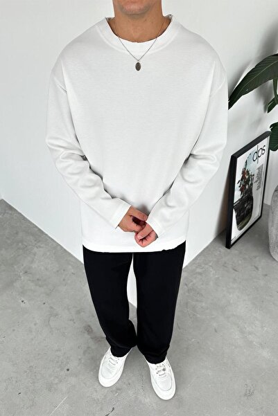 HAFKAGİYİM Λευκό Premium Basic μακρυμάνικο μπλουζάκι χαλαρό