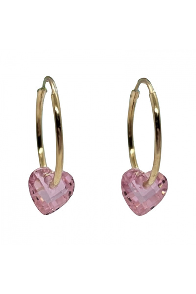 KALINI Σκουλαρίκια από κίτρινο χρυσό 14 καρατίων — Κρίκοι 13 χιλιοστών με ροζ...