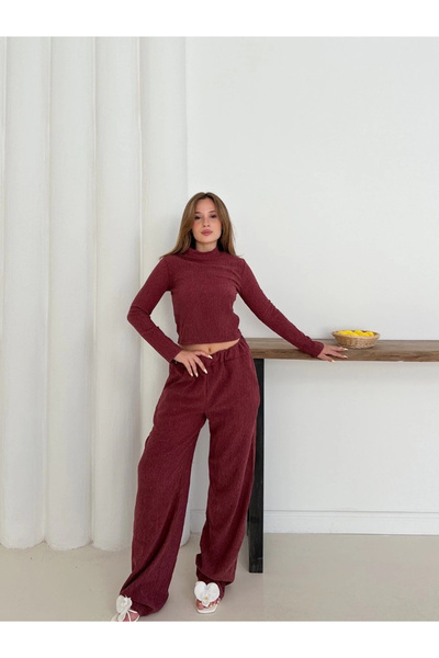 hibiscus Fisherman's collar knitted suit burgundy st265865