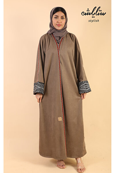 Stylish عبايه شامواه كويتي شتوي لف باللون البني
