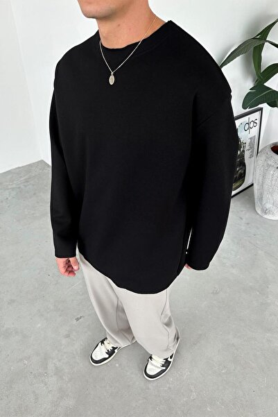 HAFKAGİYİM Black Premium Basic Long Sleeve Relaxed T-Shirt