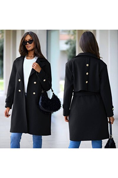 MAXORA SHOP Elegant women's coat made of striped fabric with a drawstring at the waist