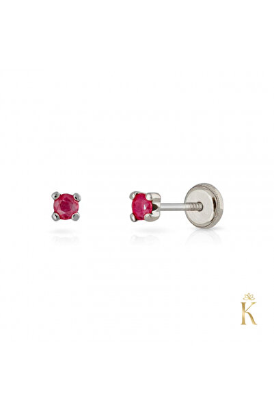 KALINI Cercei pentru bebeluși/piercing cu spate protector, aur alb de 14K, rubin de 2 mm