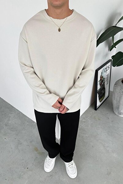 HAFKAGİYİM Μπεζ Premium Basic μακρυμάνικο μπλουζάκι χαλαρό