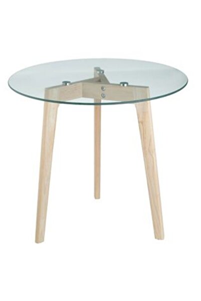 Silver Star Side table with wooden frame & glass surface Ø45 x 49 cm
