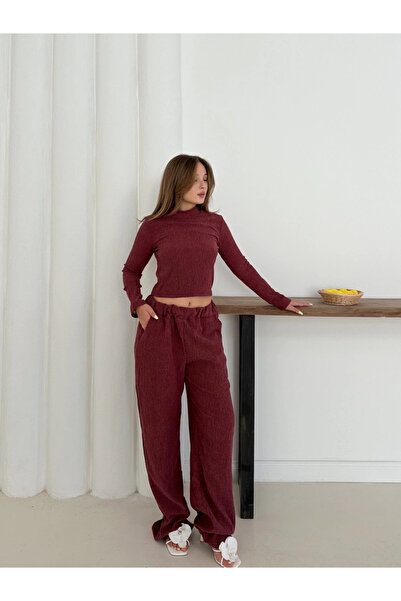 hibiscus Fisherman's collar knitted suit burgundy st265865