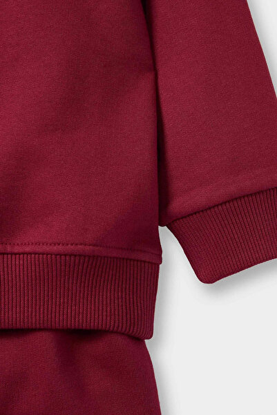DeFacto E8434 Bordo Erkek Bebek 2'li Takım Basic Düz Sweatshirt Eşofman Altı