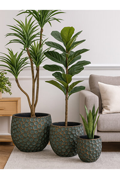 DRAMA HOME Set of 3 decorative stone basins - an artistic touch for artificial and natural plants