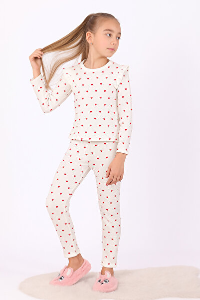 Krazber Girl's Heart Patterned Long Sleeve Pajama Set 1-4 Years Old