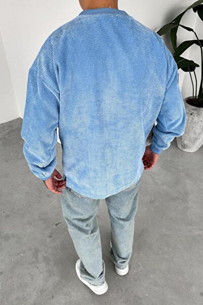 HAFKAGİYİM Βρεφικό μπλε κοτλέ βασικό φούτερ