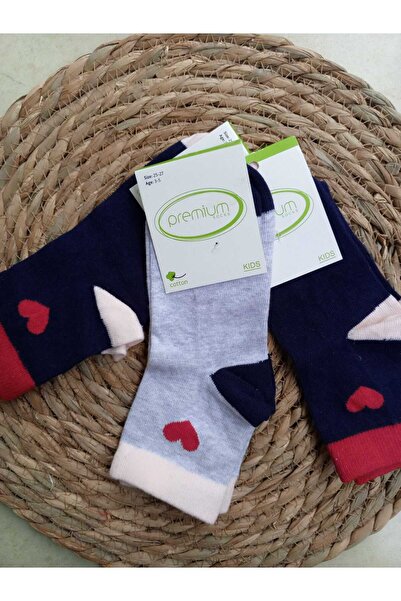 LİA Underwear Heart Patterned Cotton 3-Piece Children's Socks