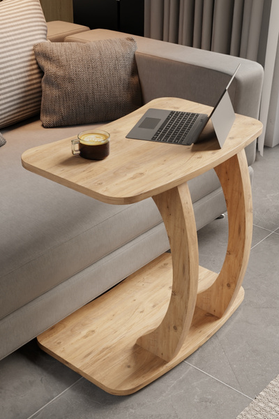 eda hacıoğlu edam bedding group Atlantik Çam Dikdörtgen C Model Yan Sehpa Modern Koltuk Tekerlekli Yan Laptop Masası